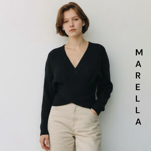 Marella Black V-Neck Wrap Sweater S